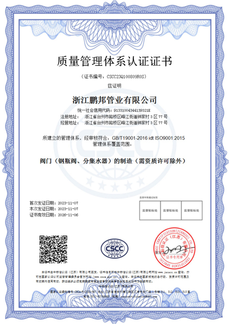 質(zhì)量管理體系認(rèn)證證書(shū)